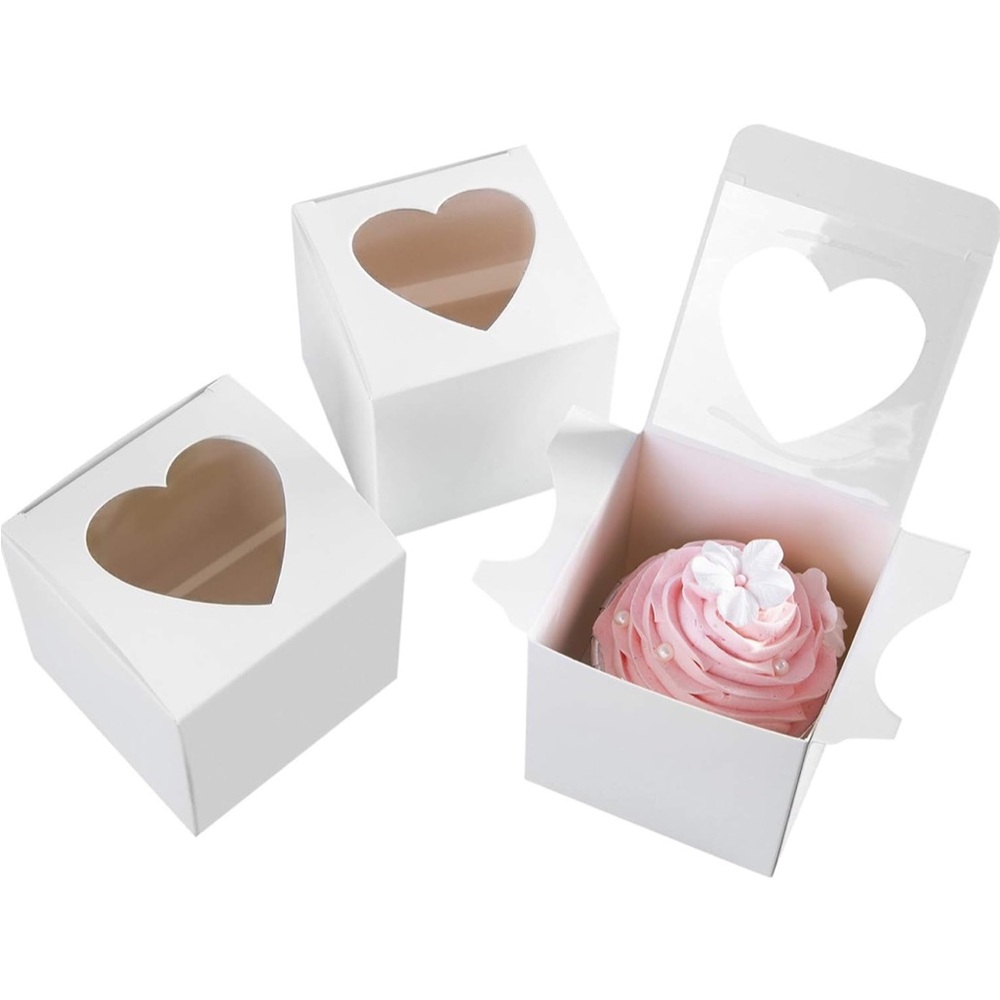 New! 50pc 3x3x3” Mini White Favor Boxes with Heart Shaped Acetate Windows - Picture 8 of 10